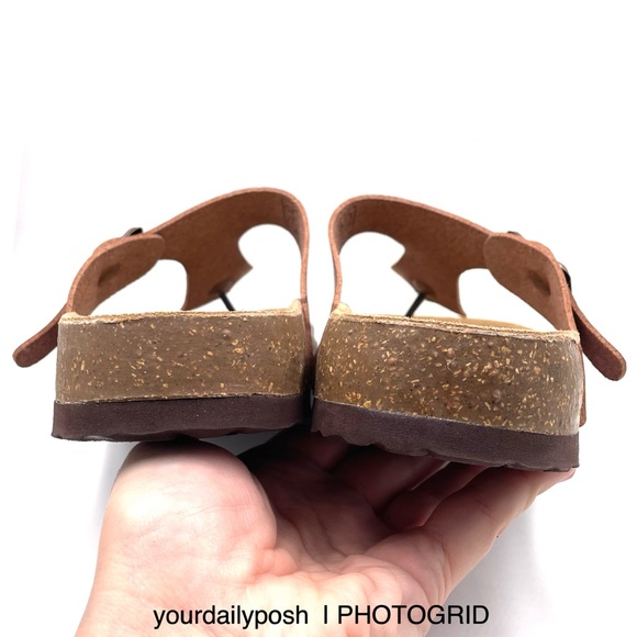 Faux brown leather Cushionaire t-strap suede and cork thong sandals 7.5M - Picture 8 of 12